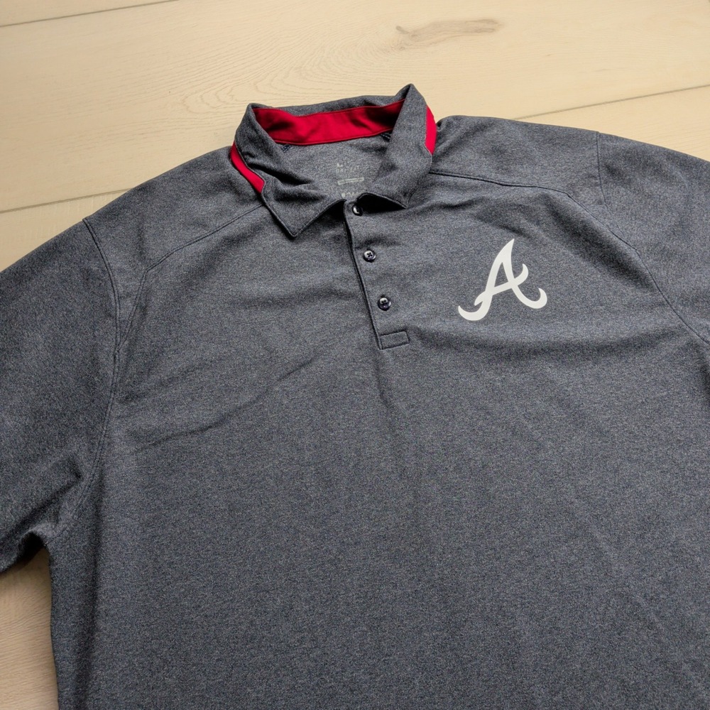 Nike Atlanta Braves MLB Dri-FIT Polo Shirt‎ Mens XL Gray Heather Golf Baseball